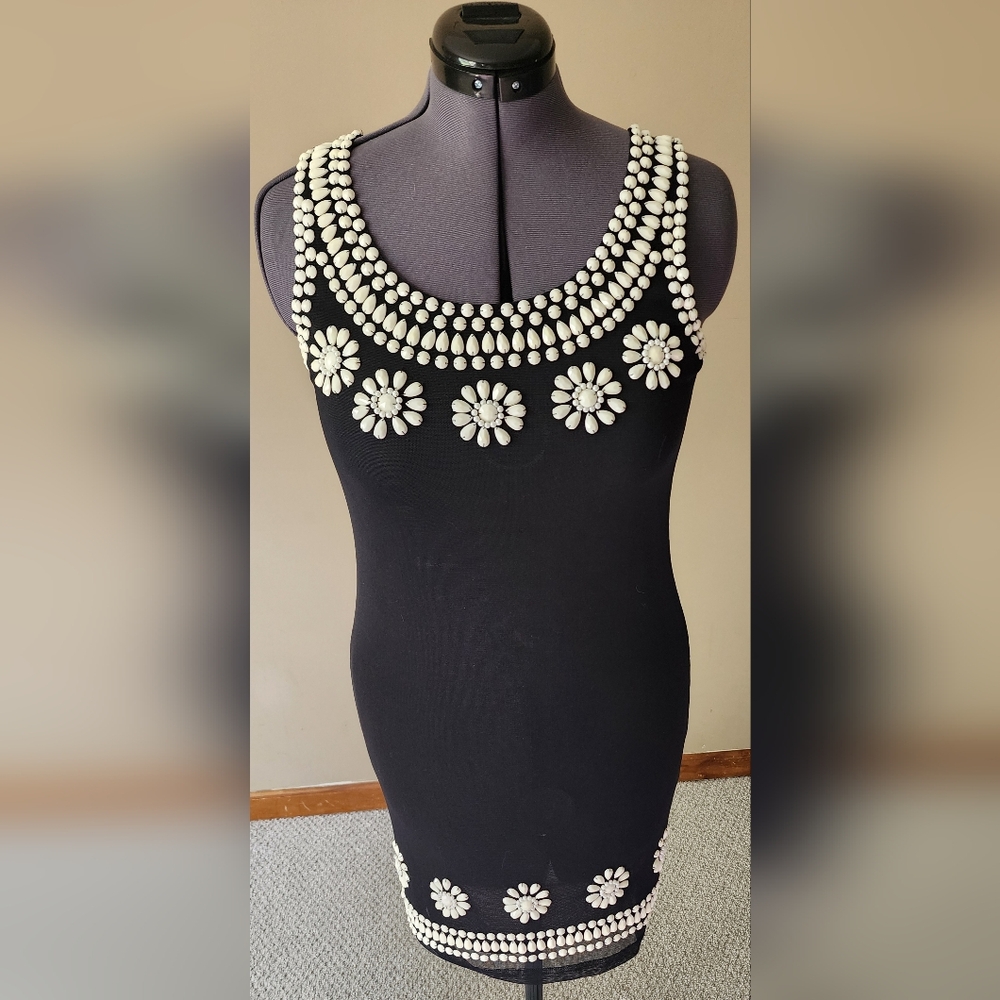 Papillon Blanc Black and White Embellished Midi Dress